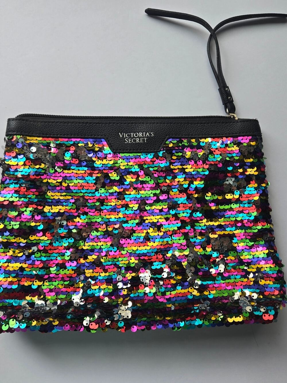 Victoria’s Secret Rainbow Sequin Wristlet | Black Trim | Glitter Clutch